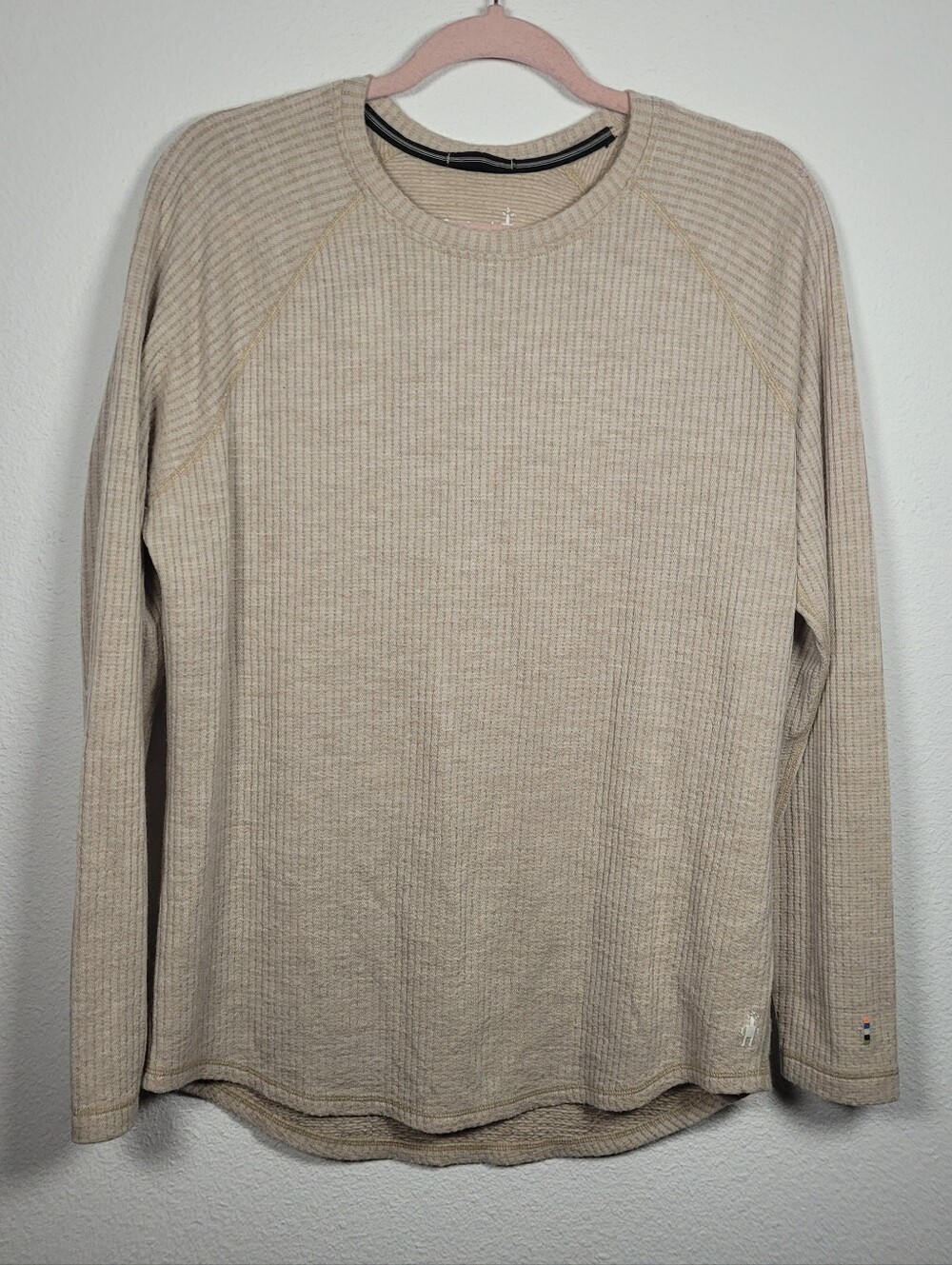Smartwool 100% Merino Wool Thermal Waffle Knit Base Layer Crew Top Oatmeal Large